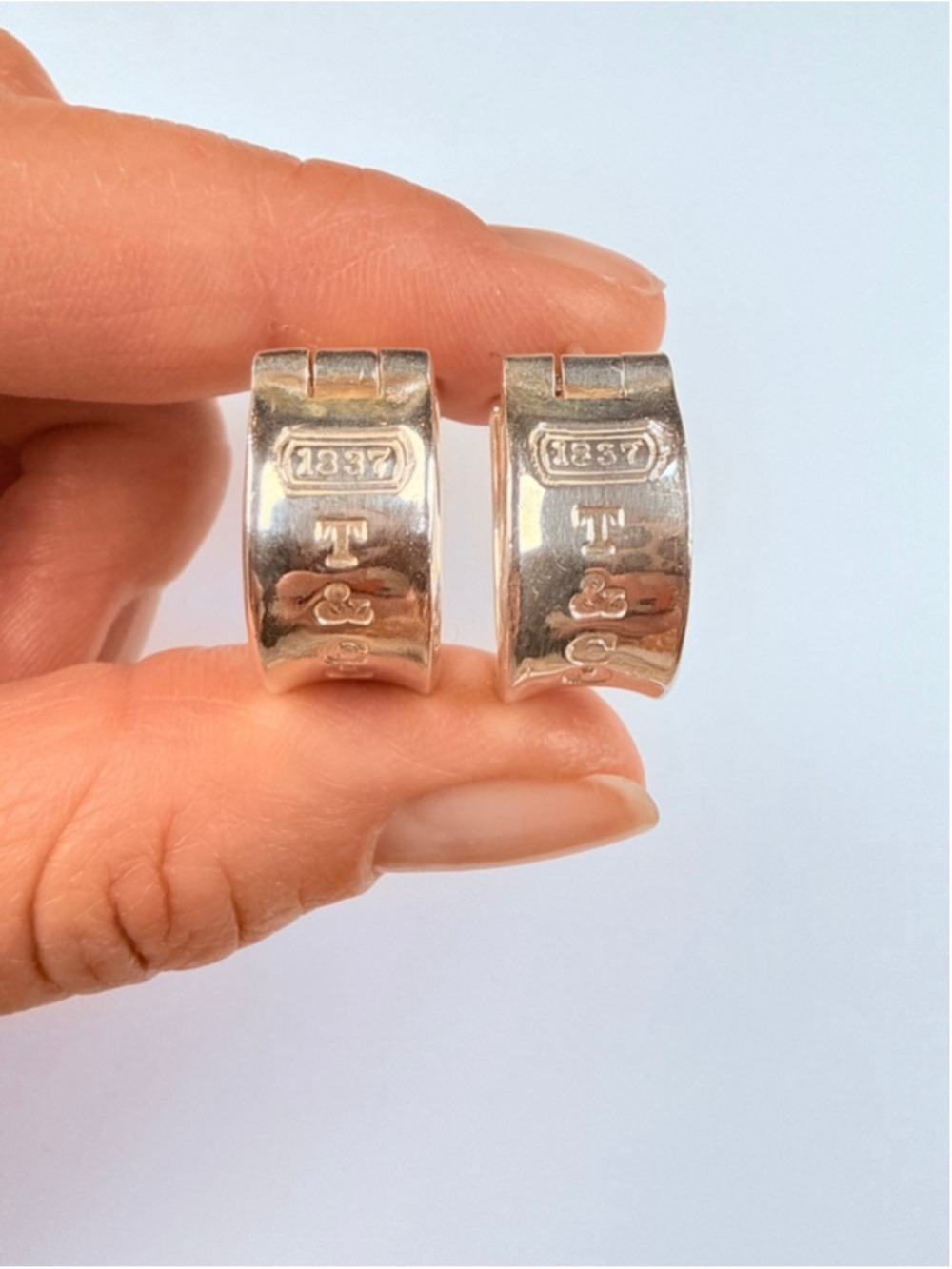 Tiffany & Co. 1837 Wide Huggie Hoop 925 Sterling Silver Earrings - Picture 4 of 12